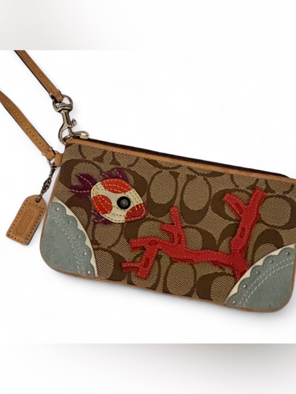Authentic Rare 2005 Coach Signature Logo Coral Fish Wristlet